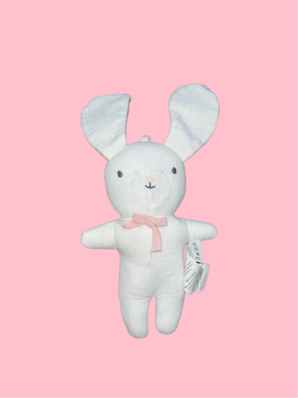Bon Bebe Rabbit + Bear White Bunny Rabbit Plush Cotton Stuffed Animal Rattle 7"